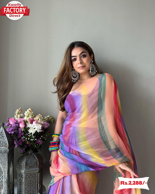 Multi-colour Fancy Organza Saree With Readymade Blouse