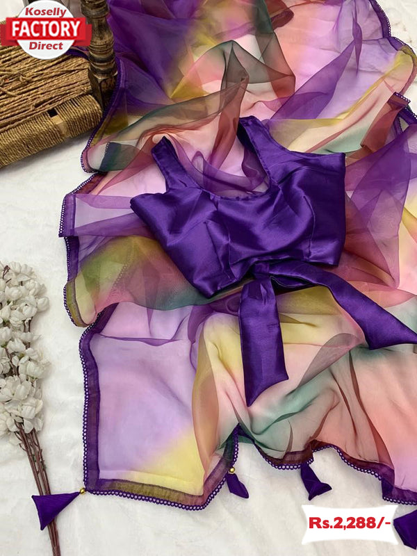 Multi-colour Fancy Organza Saree With Readymade Blouse