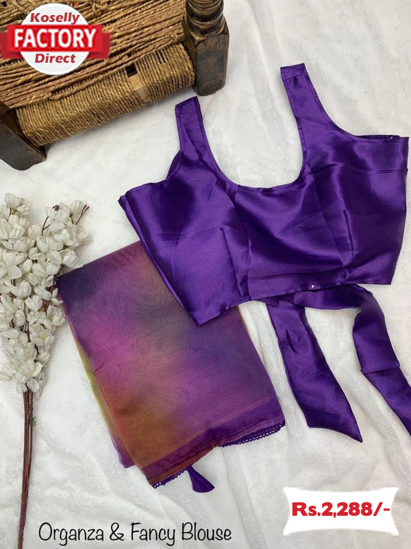 Multi-colour Fancy Organza Saree With Readymade Blouse