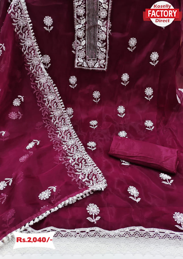 Wine Organza Designer Kurtha Suruwal Piece