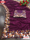 Wine Vichitra Silk Embroidered Saree