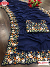 Navy Blue Vichitra Silk Embroidered Saree