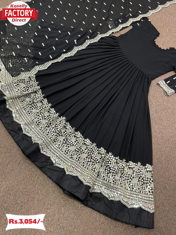 Black Partywear Gown Dupatta Set