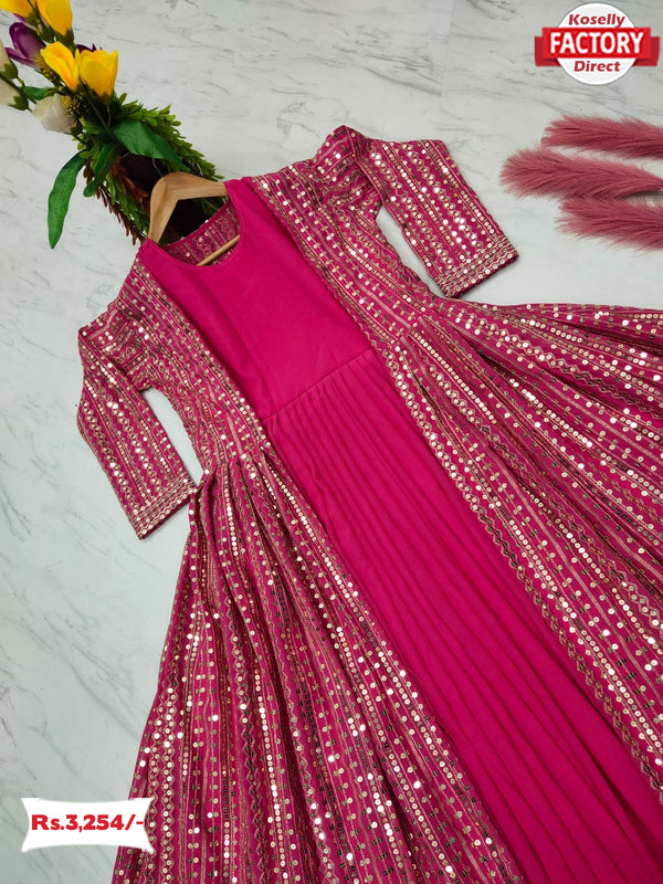 Pink Partywear Gown With Long Koti Set