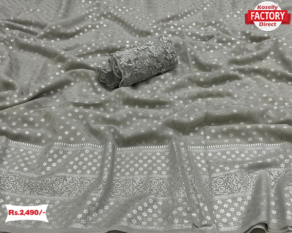Ash Pure Georgette Silver Foil Fancy Saree
