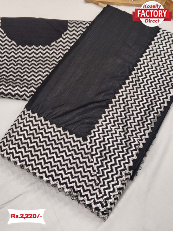 Black Silk Sare With Embroidered Border