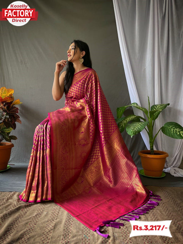 Wine Pure Silk Golden Weaving Saree