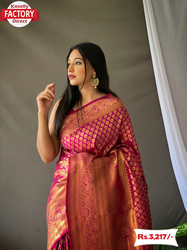 Wine Pure Silk Golden Weaving Saree