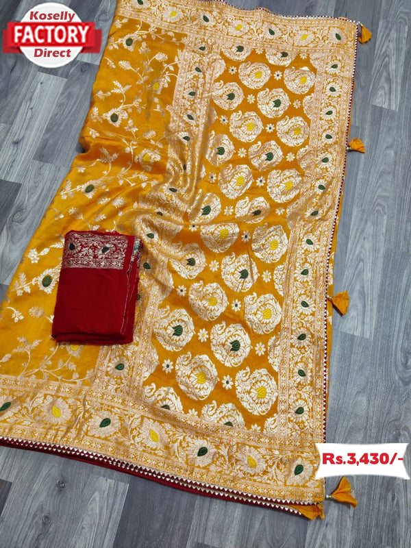 Yellow Dola Silk Saree With Meenakari Zaal Weaving