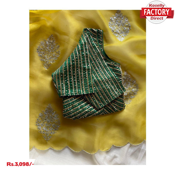 Yellow Pure Organza Saree With Stitched Blouse