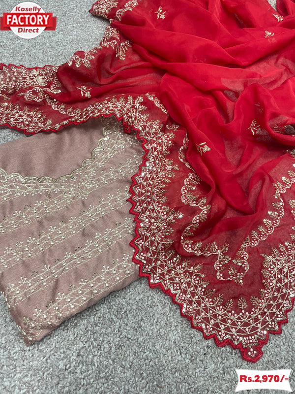 Red Tabby Organza Embroidered Saree