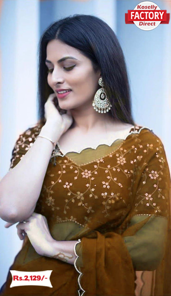 Mustard Yellow Pure Georgette Saree With Embroidered Blouse