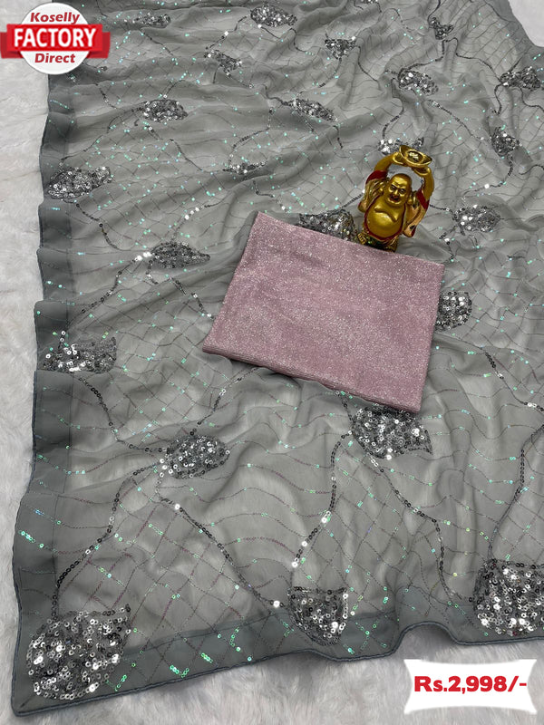 Ash Sequins Partywear Saree