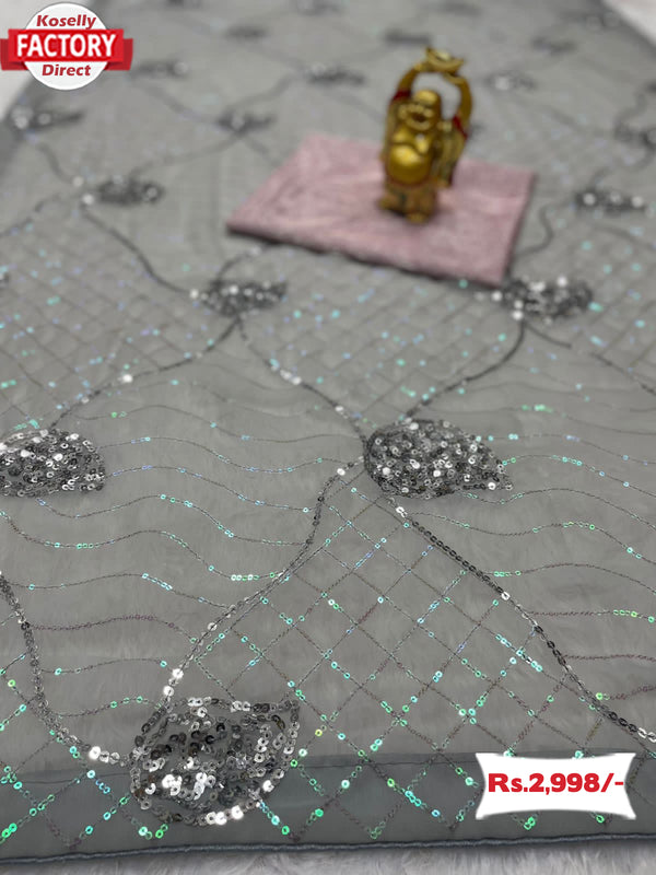 Ash Sequins Partywear Saree