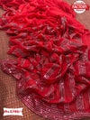 Red Pure Blooming Georgette Partywear Saree