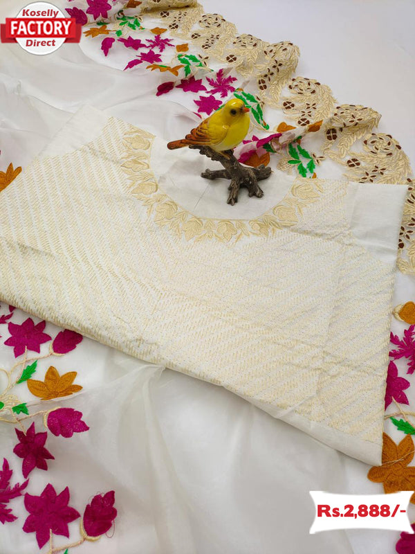 Designer White Fancy Embroidery Saree