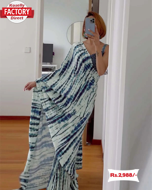 Blue Shibori Print Ready To Wear Saree