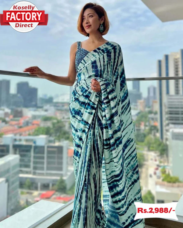 Blue Shibori Print Ready To Wear Saree