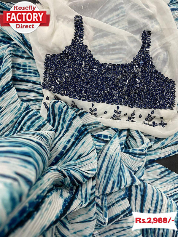 Blue Shibori Print Ready To Wear Saree