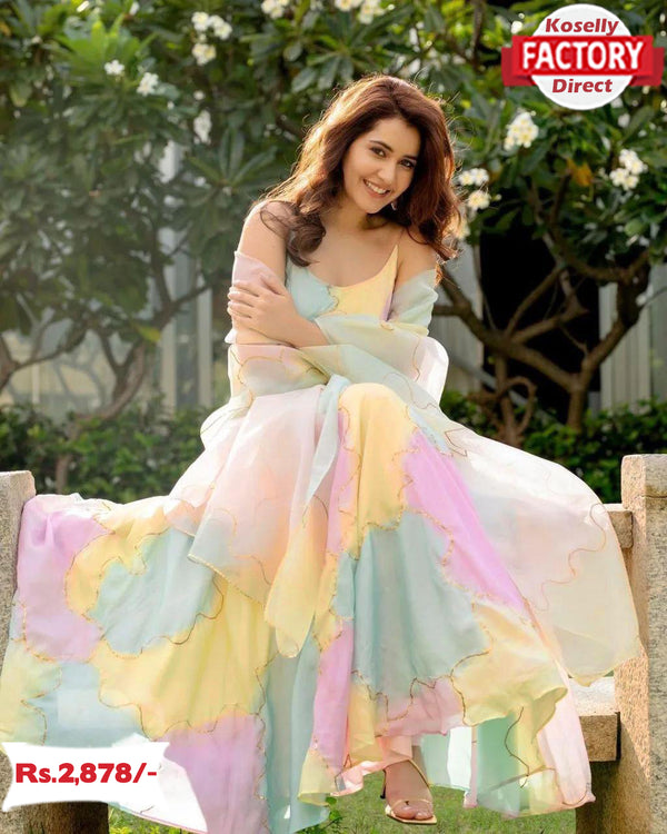 Multi-colour Georgette Gown With Organza Dupatta