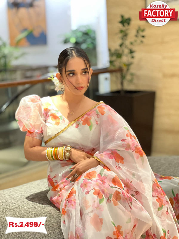 Floral Pure Organza Saree With Designer Readymade Blouse