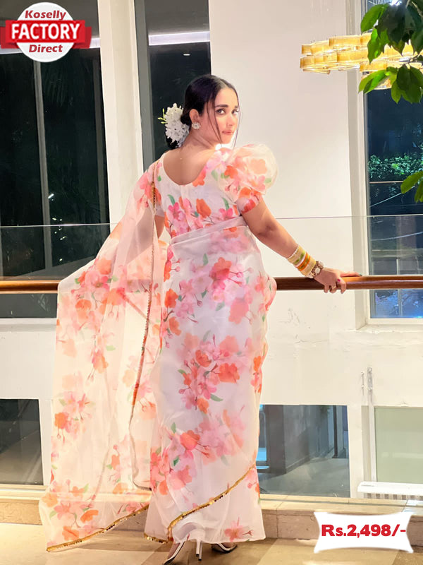 Floral Pure Organza Saree With Designer Readymade Blouse