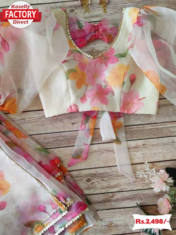Floral Pure Organza Saree With Designer Readymade Blouse