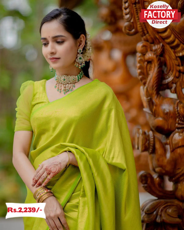 Lime Yellow Banarasi Silk Saree