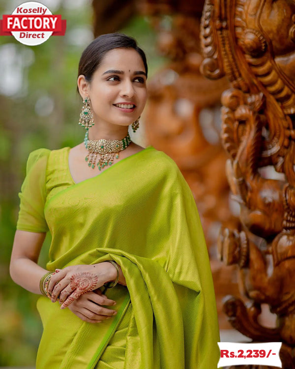 Lime Yellow Banarasi Silk Saree