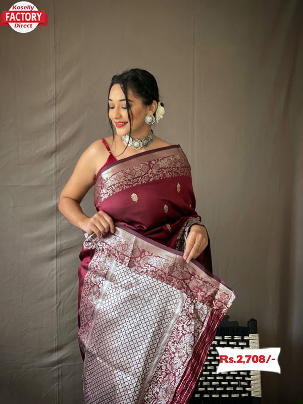 Maroon Pure Banarasi Silk Saree