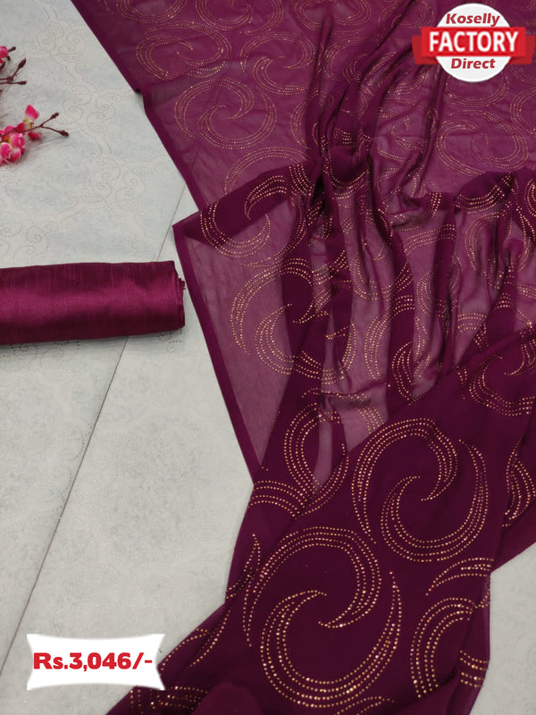 Wine Georgette Saree With Swarovski Work
