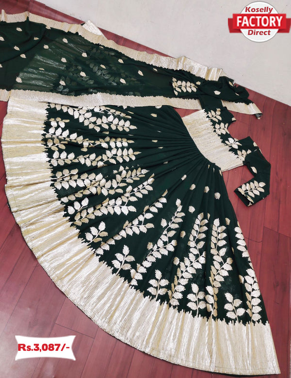Green Embroidered Partywear Gown with Dupatta
