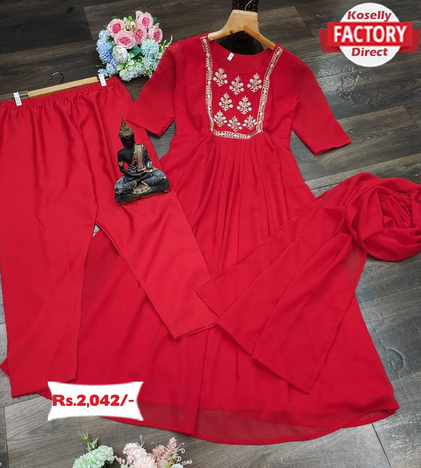 Red Kurtha Palazzo Dupatta Set