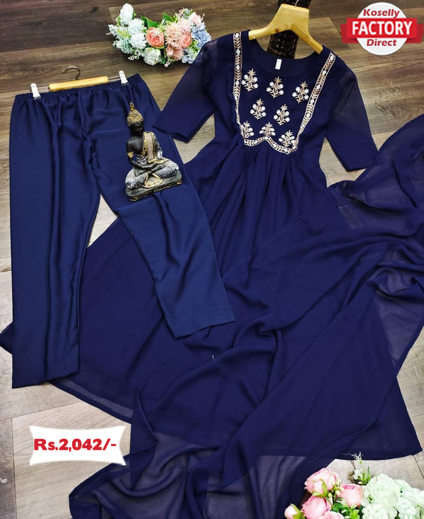 Blue Kurtha Palazzo Dupatta Set