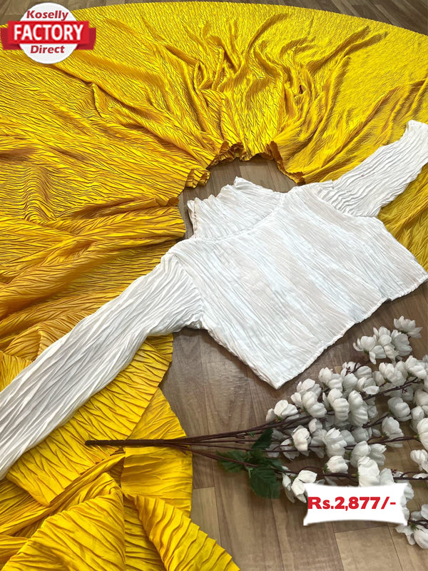 Yellow Heavy Silk Crush Pleated Saree