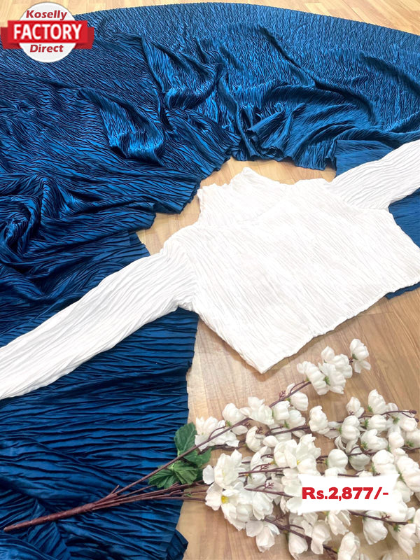 Blue Heavy Silk Crush Pleated Saree