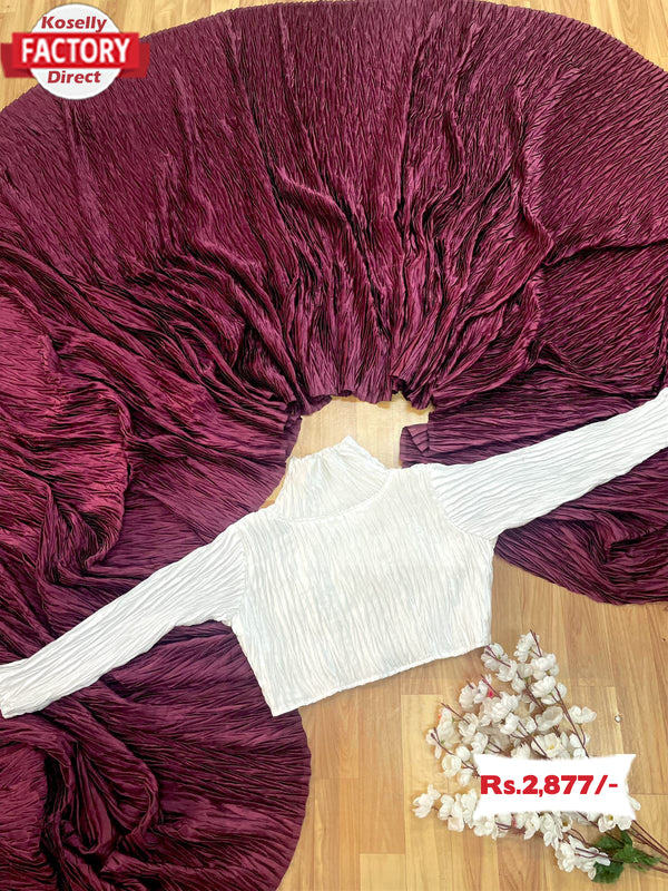 Maroon Heavy Silk Crush Pleated Saree
