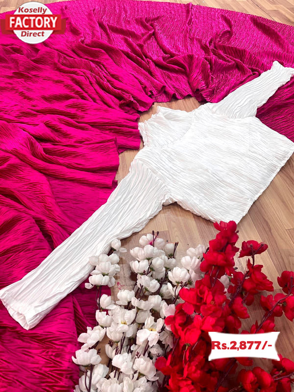 Pink Heavy Silk Crush Pleated Saree