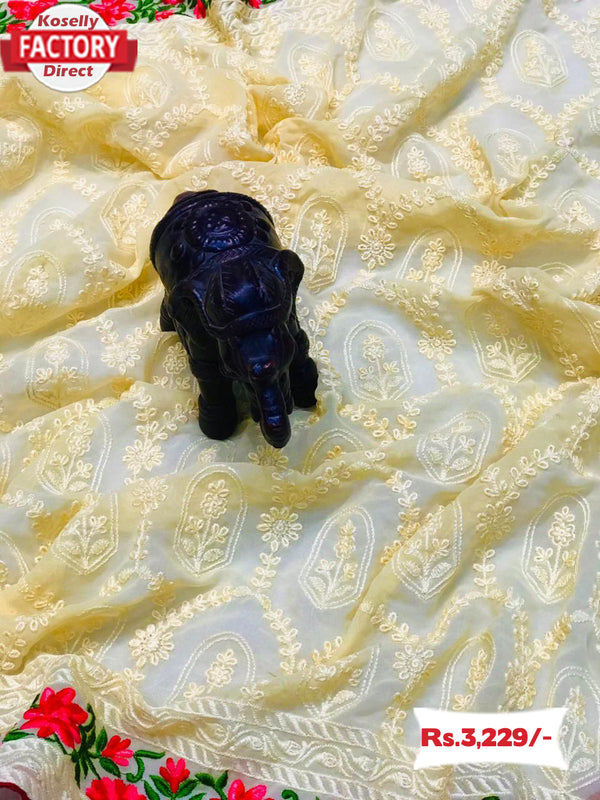 Yellow Georgette Kashmiri Work Partywear Saree