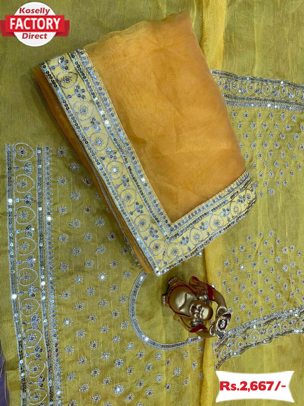 Yellow Organza Silk Partywear Saree