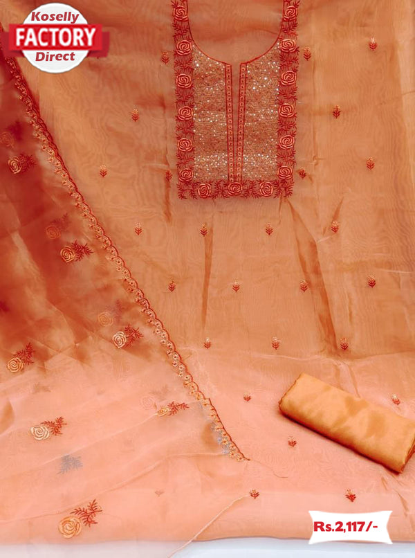 Orange Organza Embroidered Kurtha Suruwal Piece