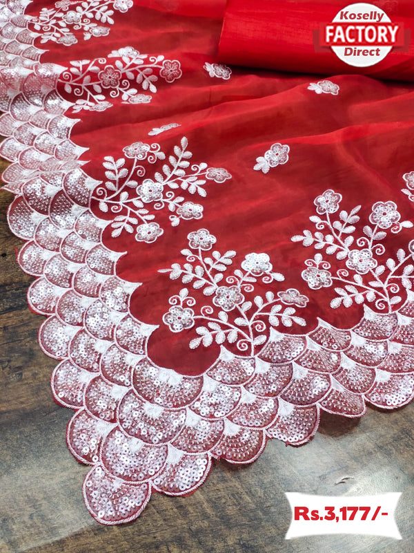 Red Organza Designer Partywear Saree