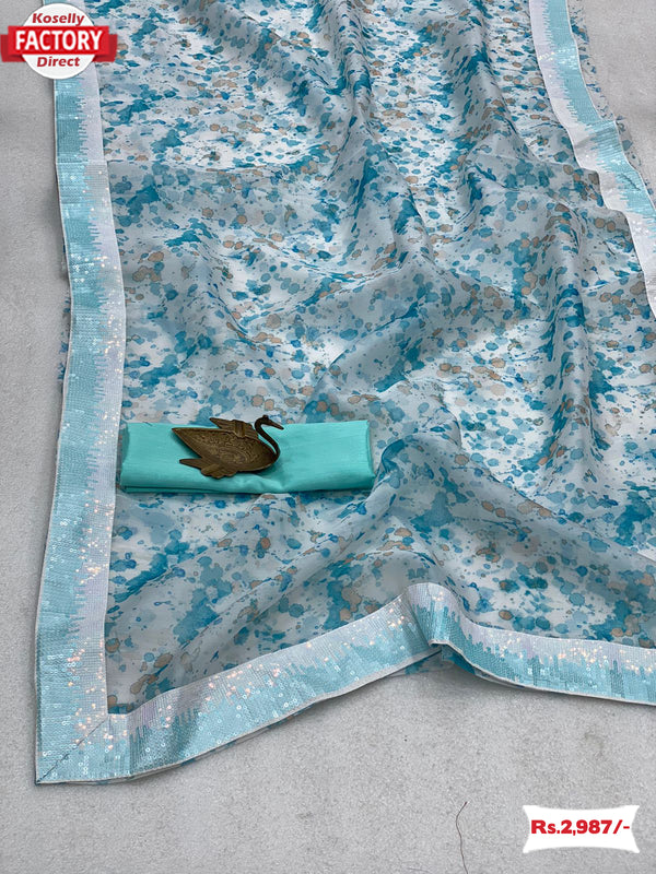 Designer Organza Saree With Sequins Border