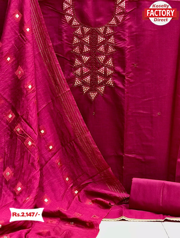 Magenta Embroidered Kurtha Suruwal Piece