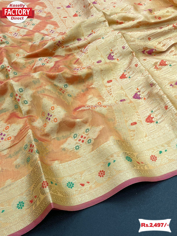 Yellow Soft Katan Silk Banarasi Saree