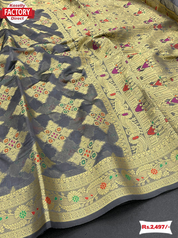 Ash Soft Katan Silk Banarasi Saree