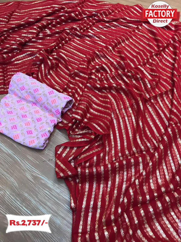 Red Pure Viscose Georgette Rich Zari Saree