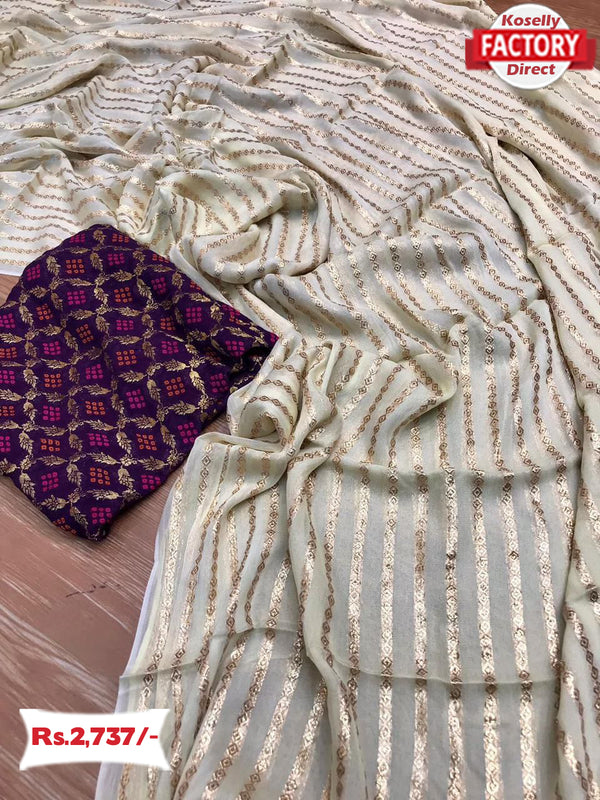 Off-White Pure Viscose Georgette Rich Zari Saree