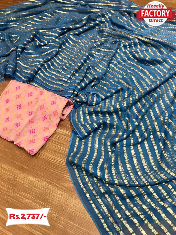 Dark Blue Pure Viscose Georgette Rich Zari Saree