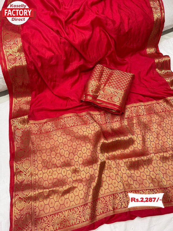 Red Heavy Dola Silk Saree With Jacquard Border
